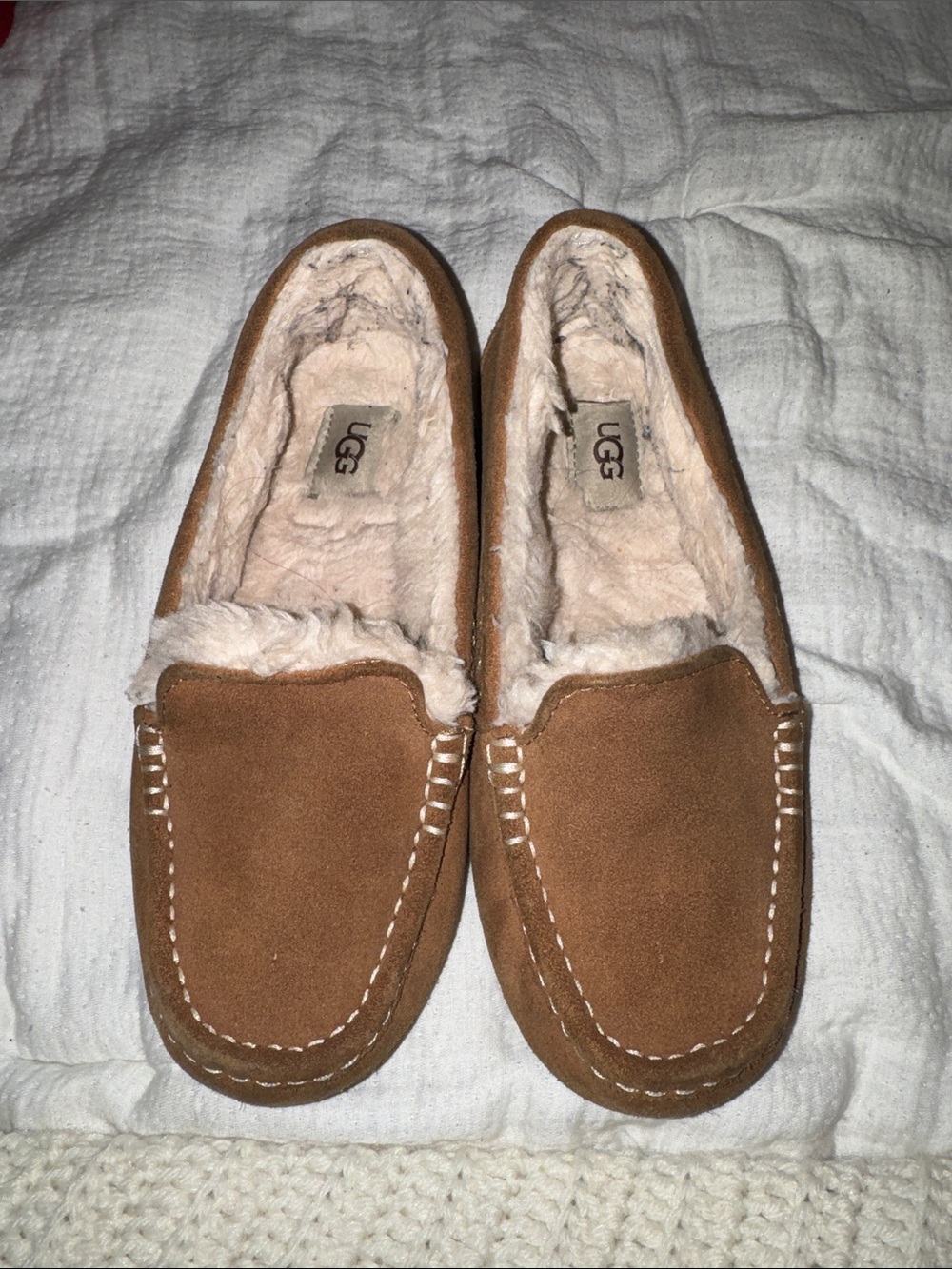 UGG Chestnut Suede Cozy Moccasin Slippers with Cream Shearling